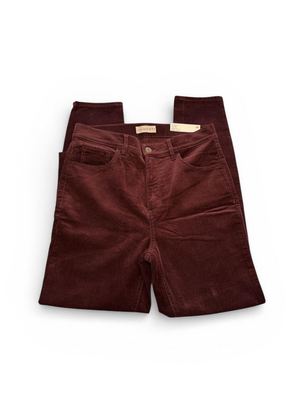 Women’s LOFT Burgundy Corduroy Pants Skinny High Waist Size 28 New with Tags NWT